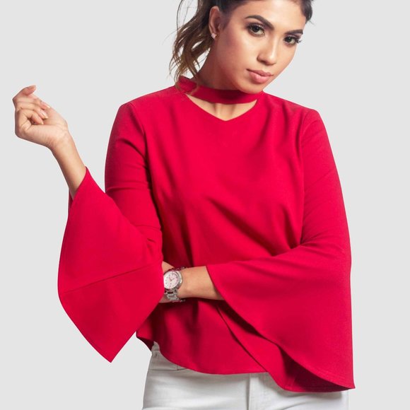 OLGYN Tops - OLGYN Women’s Bell-Sleeve Red Top